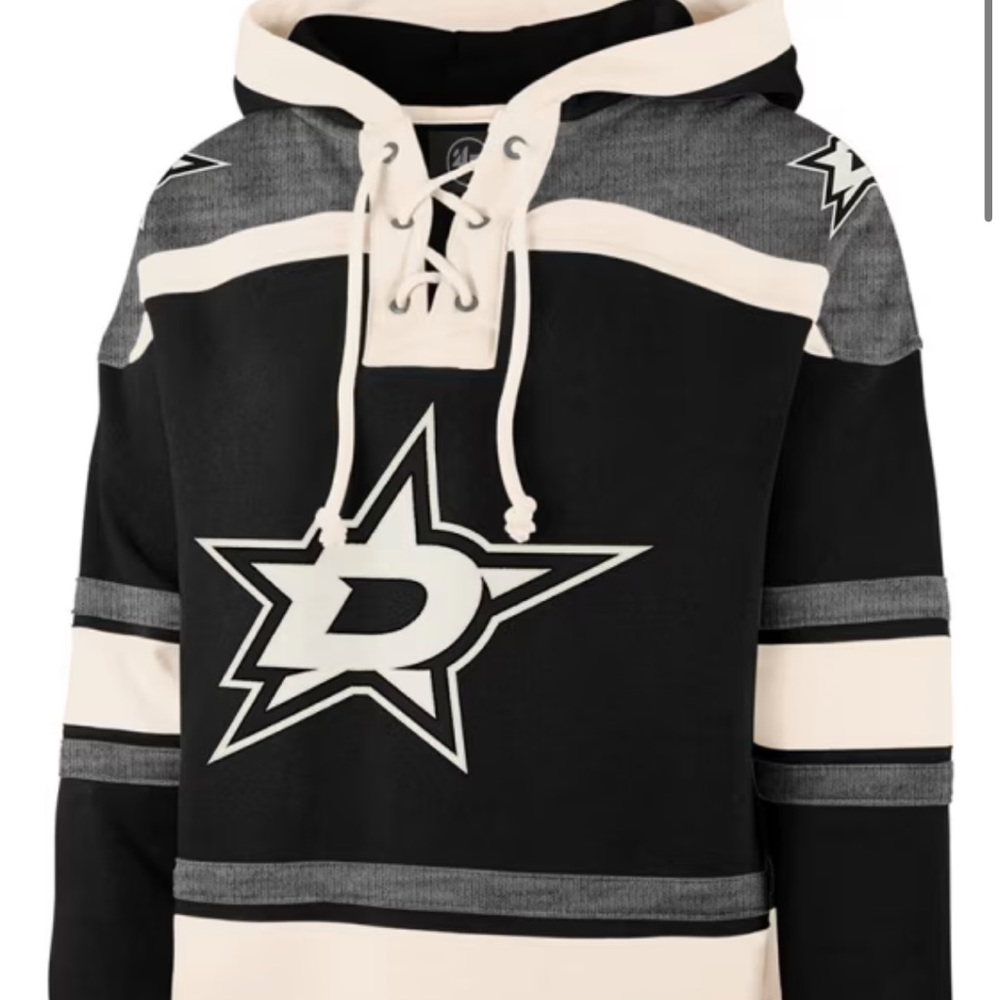 47 DALLAS STARS MENS BLACK SUPERIOR LACER FASHION HOOD Hockey Hoodie Mens Large